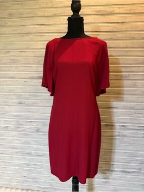 Theory Crimson Red Flutter Sleeve Mini Dress